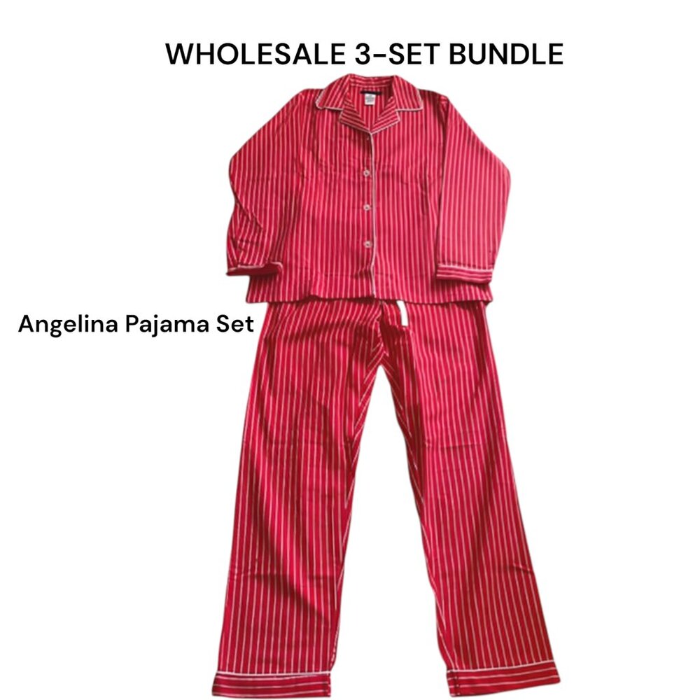 Angelina Red Striped Pajama Set Wholesale 3-Pack (S/XL Mix) Gift Ready Flannel